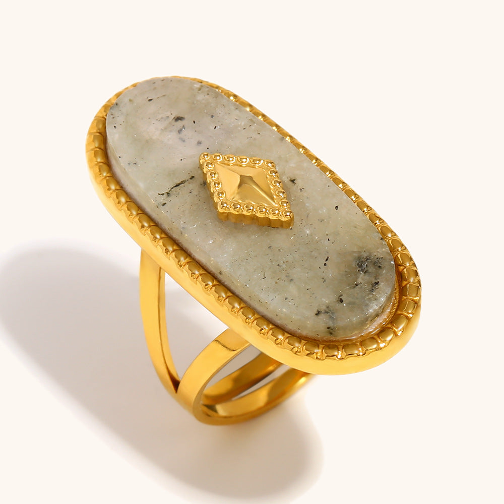 TFS-Oval Stone Statement Ring — 18K Gold Finish