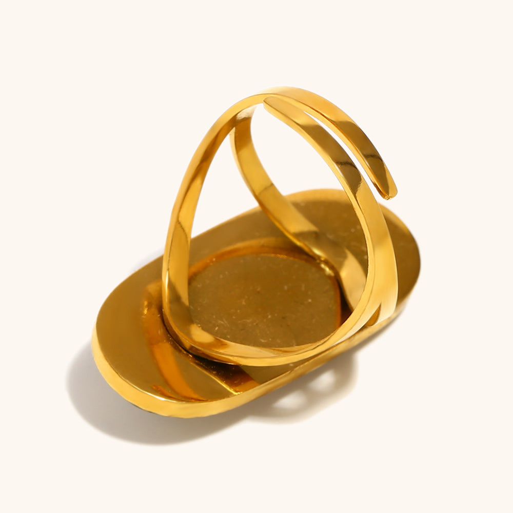 TFS-Oval Stone Statement Ring — 18K Gold Finish