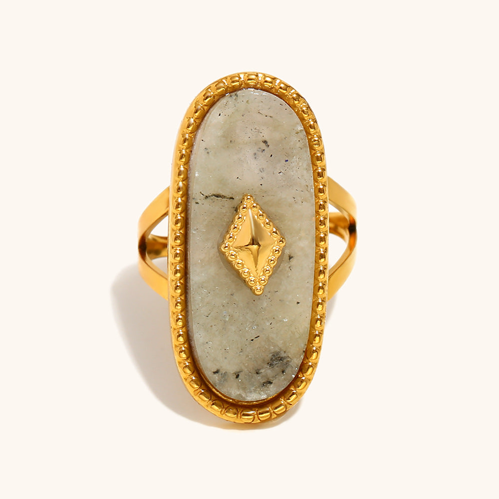 TFS-Oval Stone Statement Ring — 18K Gold Finish
