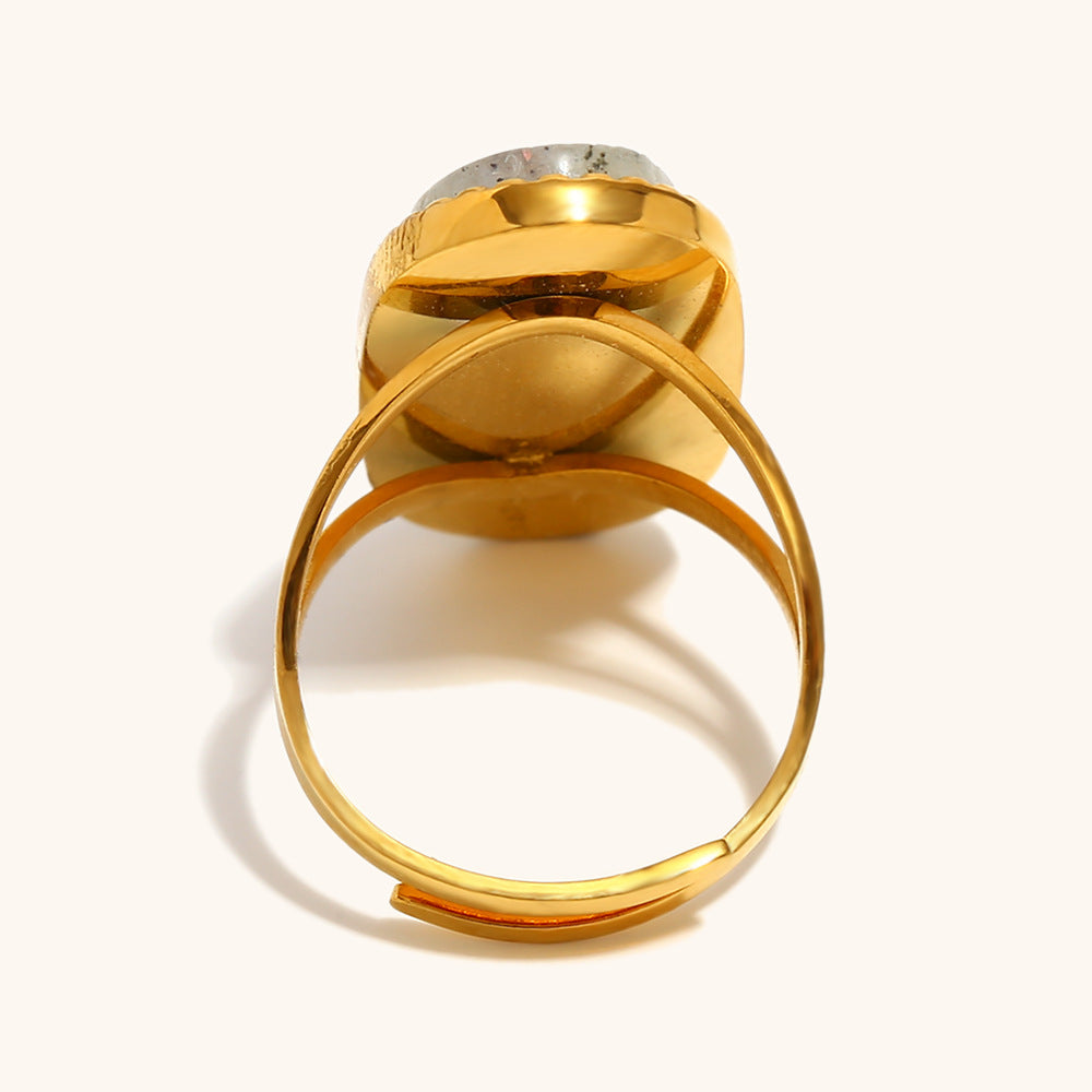 TFS-Oval Stone Statement Ring — 18K Gold Finish