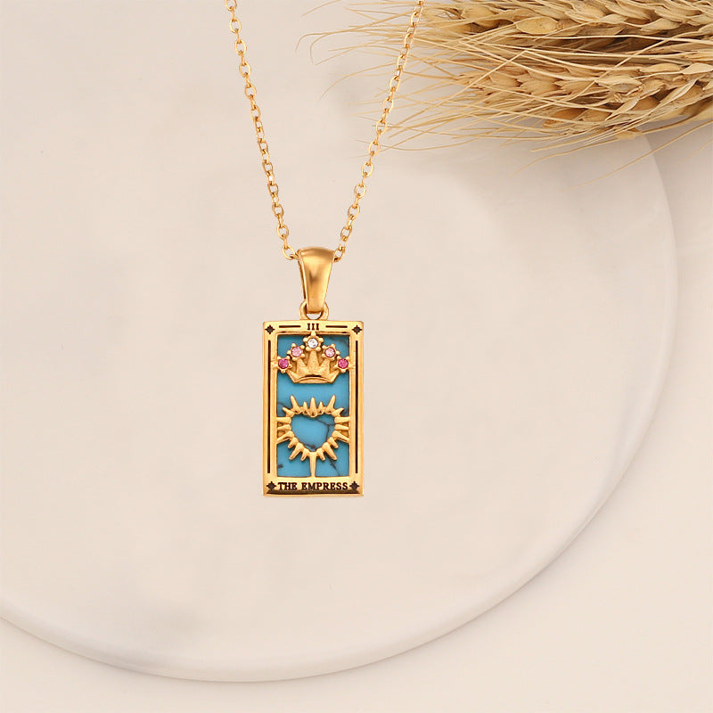 The Empress - Tarot Card 18k | Silver Dainty Necklace with Blue Enamel