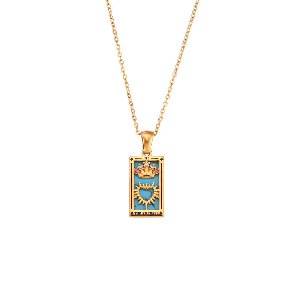 The Empress - Tarot Card 18k | Silver Dainty Necklace with Blue Enamel