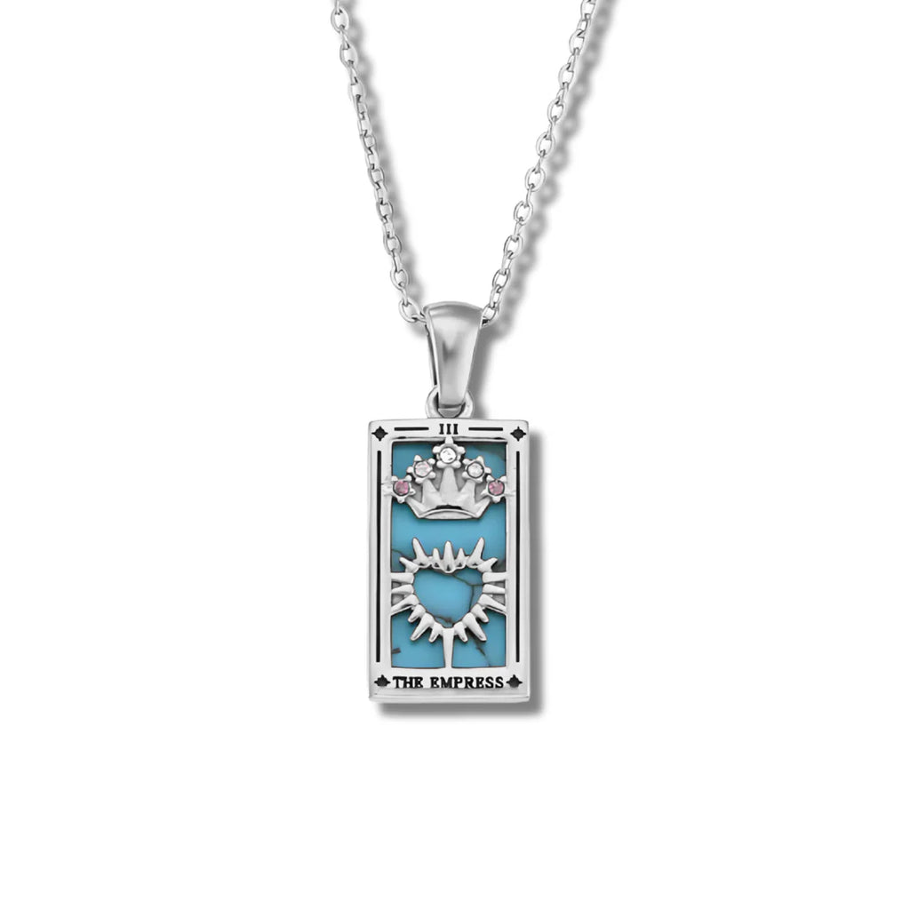 The Empress - Tarot Card 18k | Silver Dainty Necklace with Blue Enamel