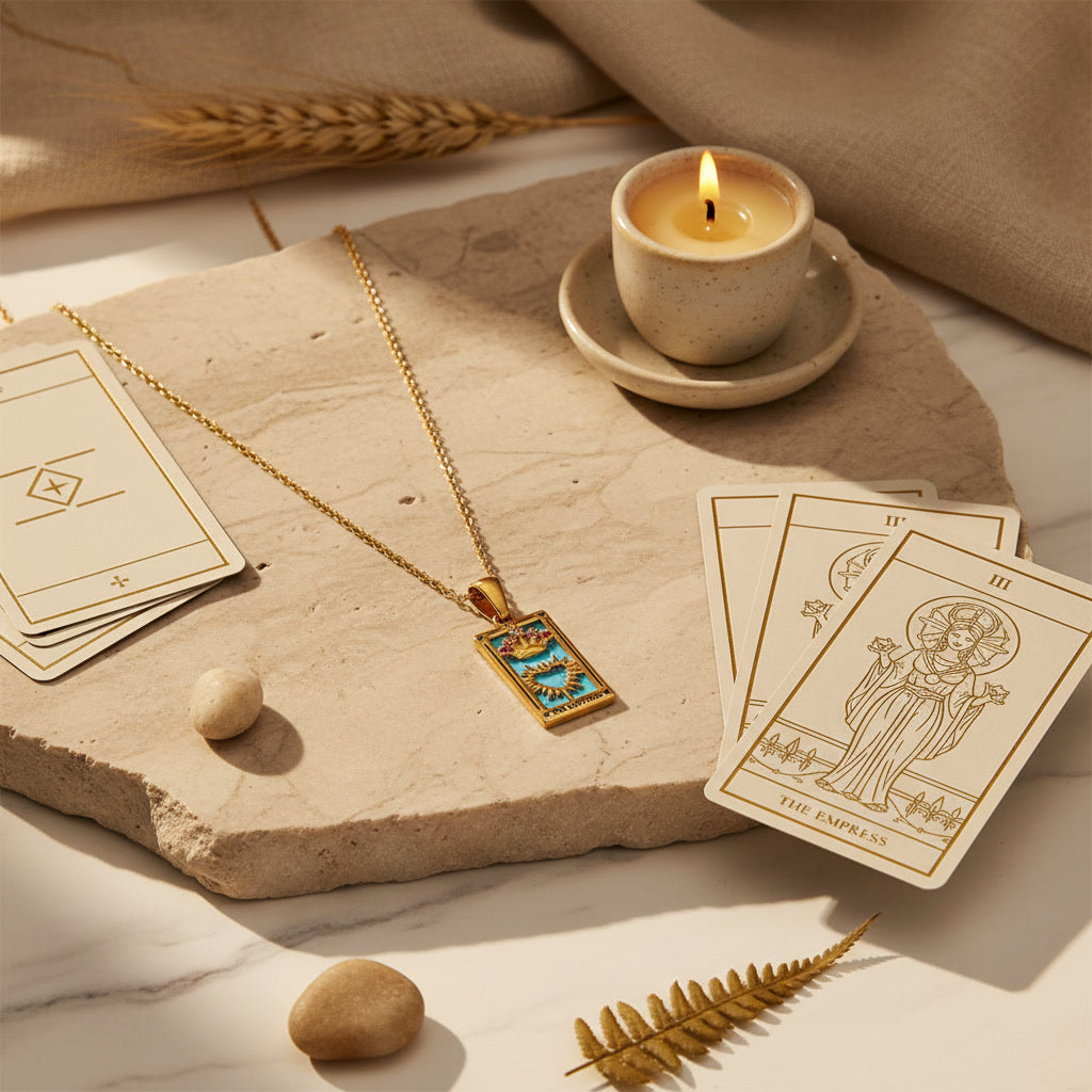 The Empress - Tarot Card 18k | Silver Dainty Necklace with Blue Enamel
